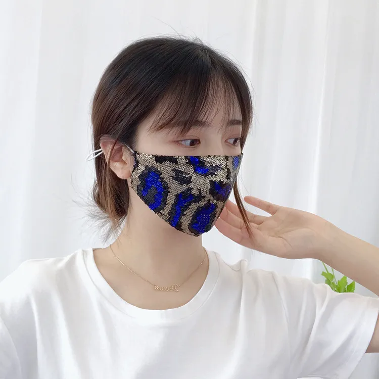 Fashion Sequined Leopard Mask Female Dust-proof Cover Mouth Mask Hanging Ear Type Adult Casual Adjustable Mask HH9-3175