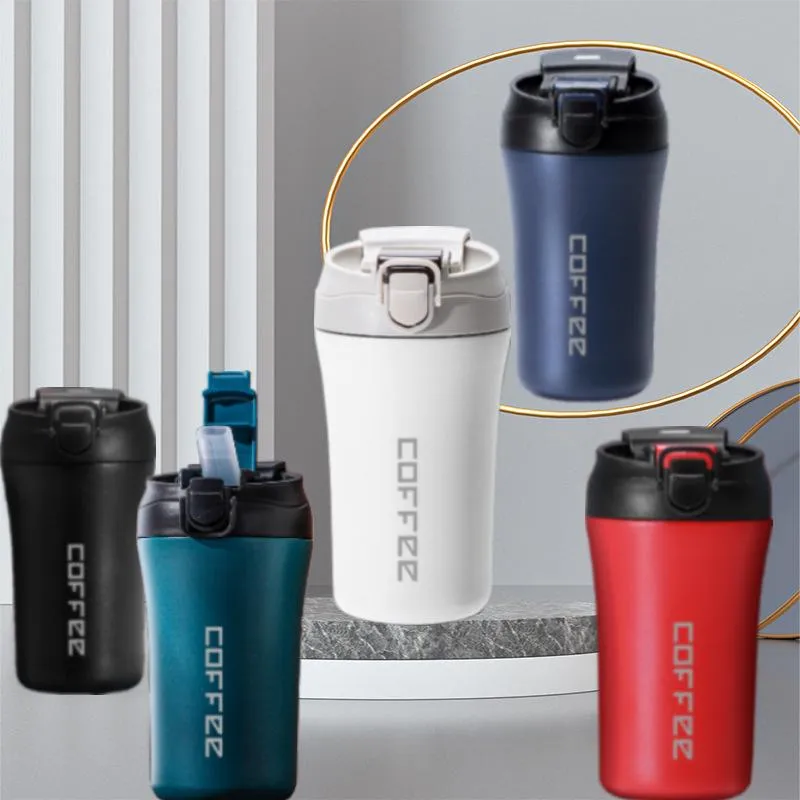 400ml Insulated Coffee Mug Vacuum Flask Milk Coffe Cup 304 Stainless Steel Straw Water Bottle Mini Travel Mugs with Straw Portable Sublimation Blanks Starbucks