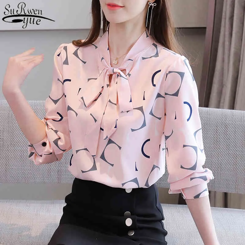 Женская шифоновая блузка напечатана с длинным рукавом осень рубашки западный стиль моды дна рубашка женское 11449 рубашка 210427
