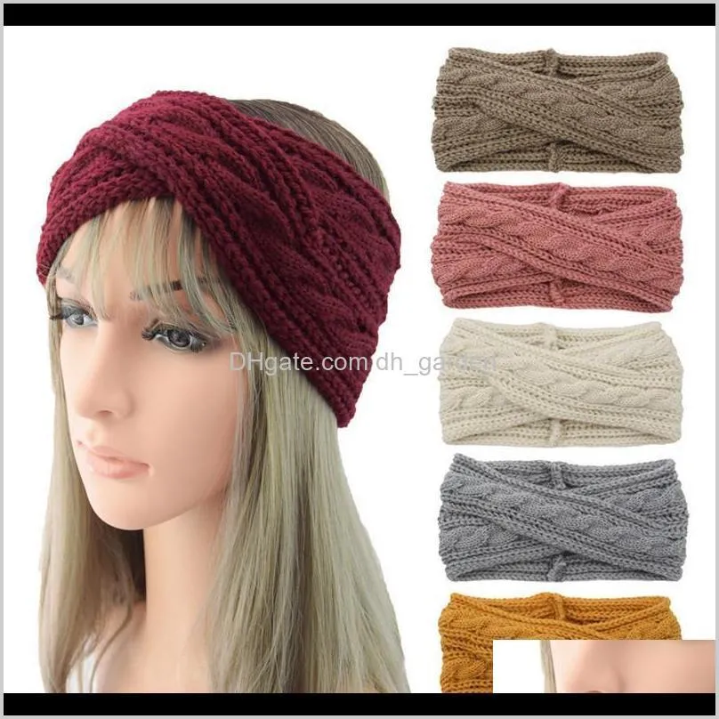 Jewelry Drop Delivery 2021 24 Colors Knitted Headbands Turban Crochet Twist Headwear Winter Ear Warmer Headwrap Elastic Band Women Hair Acces