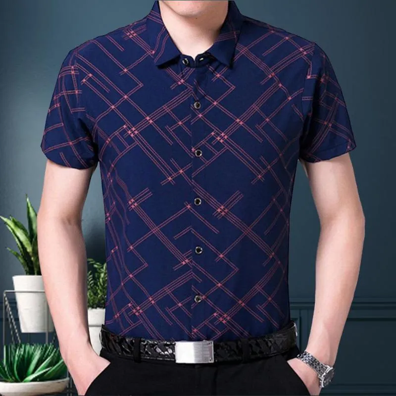 Men's T-Shirts 75% S!!! Summer Shirt Diagonal Stripes Buttons Polyester Turndown Collar T-shirt For Party