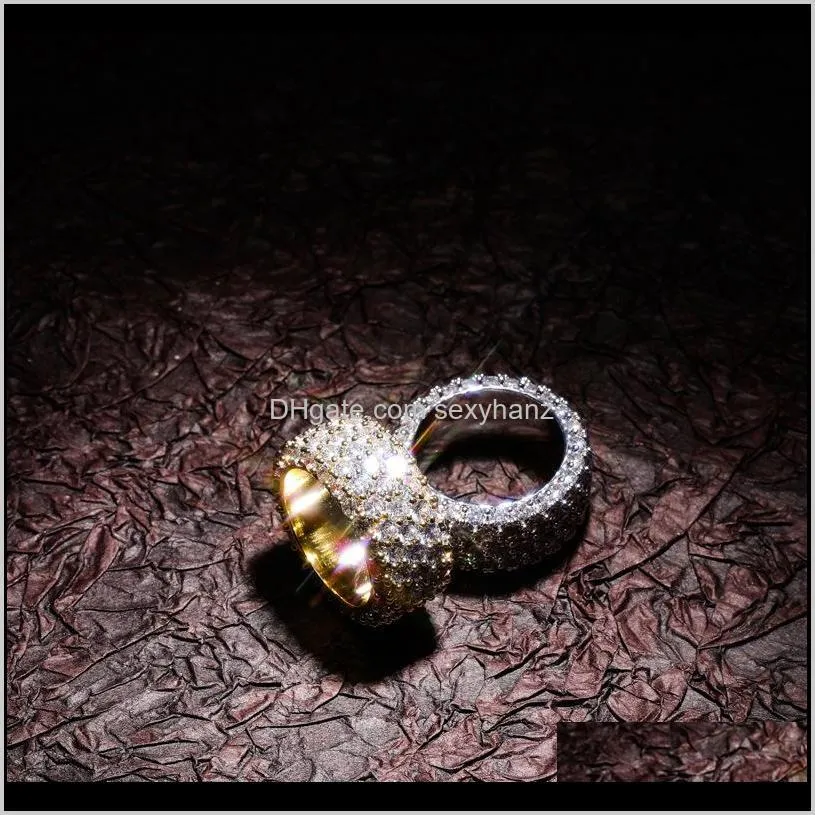 hip hop 3 rows cz ring full bling iced out wedding rings micro pave zircon for men women