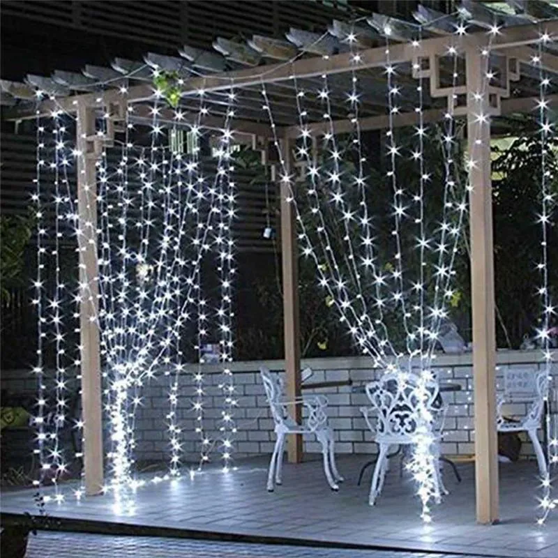 Strängar 3x1 / 4x2 / 3x3m 300 LED Icicle Fairy String Lights Christmas Wedding Party Garland Outdoor Curtain Garden Decor