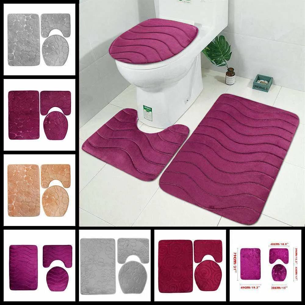 3 pçs / set 11 estilos flanela espuma absorvente absorvente lavável banheiro não deslizamento tapete tapete tapete almofada de pé almofada em forma de u-shaped tapete tapete 210622