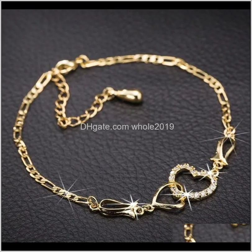 Drop Delivery 2021 DoreenBeads Romantisk hjärta Anklet For Women Aessory Gold Sier Color Link Chain Hollow Jewelry Charms Party Gift Ankletter