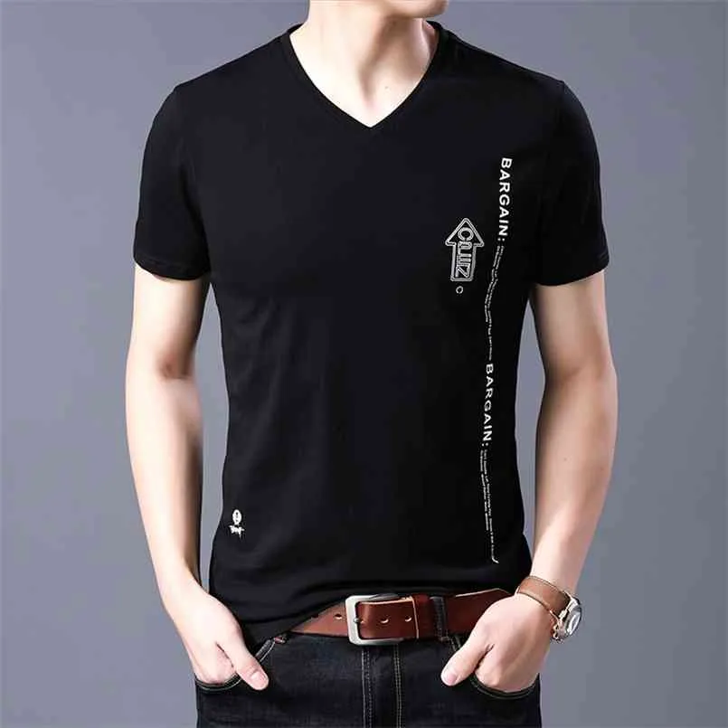 Mode Merk T-shirts Mens V-hals Patroon Zomer Tops Straat Stijl Trends Katoen Korte Mouw Tshirts Mannen Kleding 210707