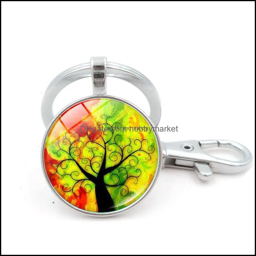 Plant Tree of Life Glass Cabochon Key Ring Time Gem Keychain Bag Hanging Woman Man Fashion Jewelry Will and Sandy