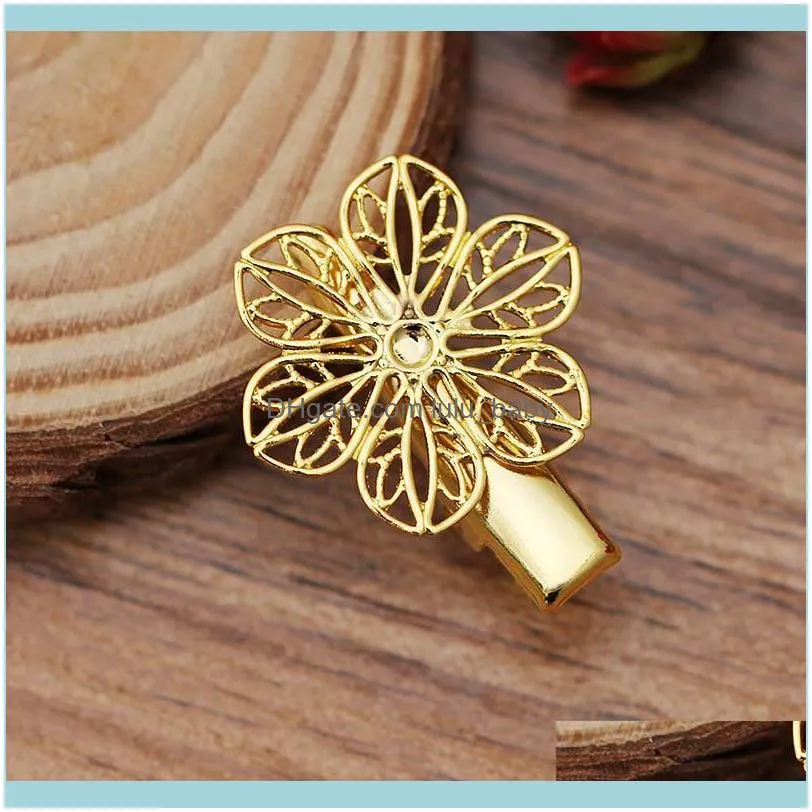 Mibrow 10pcs 22X25mm Gold Silver Color Copper Flower Hair Clips Barrettes for Women Wedding Hairpins Jewelry Making Accessories