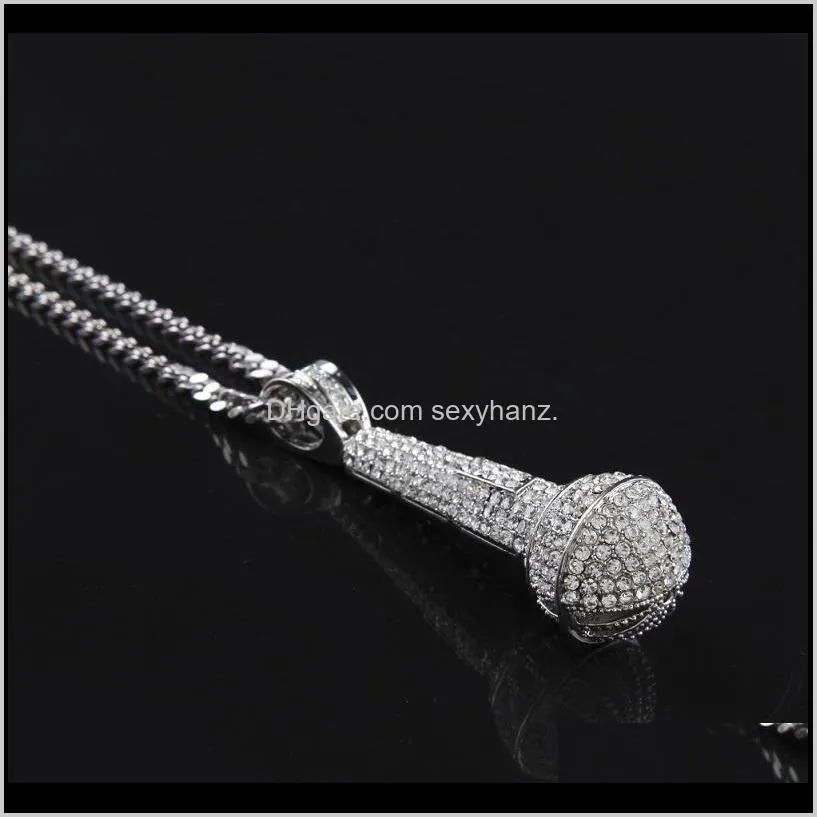 mens iced out necklace fashion microphone pendant hip hop jewelry gold cuban chain necklaces