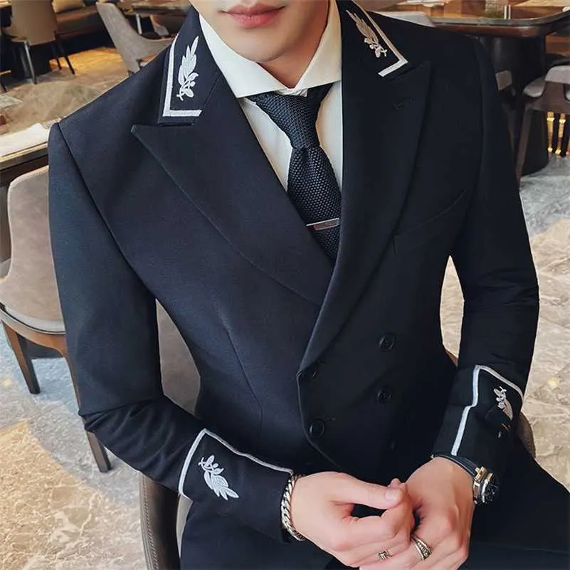 Chaqueta hombre forma formal terno coreano casaco masculino fit jacquard bordado outono blazer hombre homens elegante blazer 211120