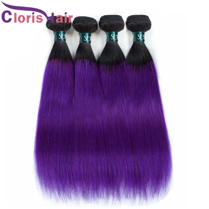 Dark Roots Purple Ombre Weave Raw Virgin Indian Natural Human Hair 3 Bundles Deal Seidige Gerade Farbige Extensions 100g/Stück Tolle Textur