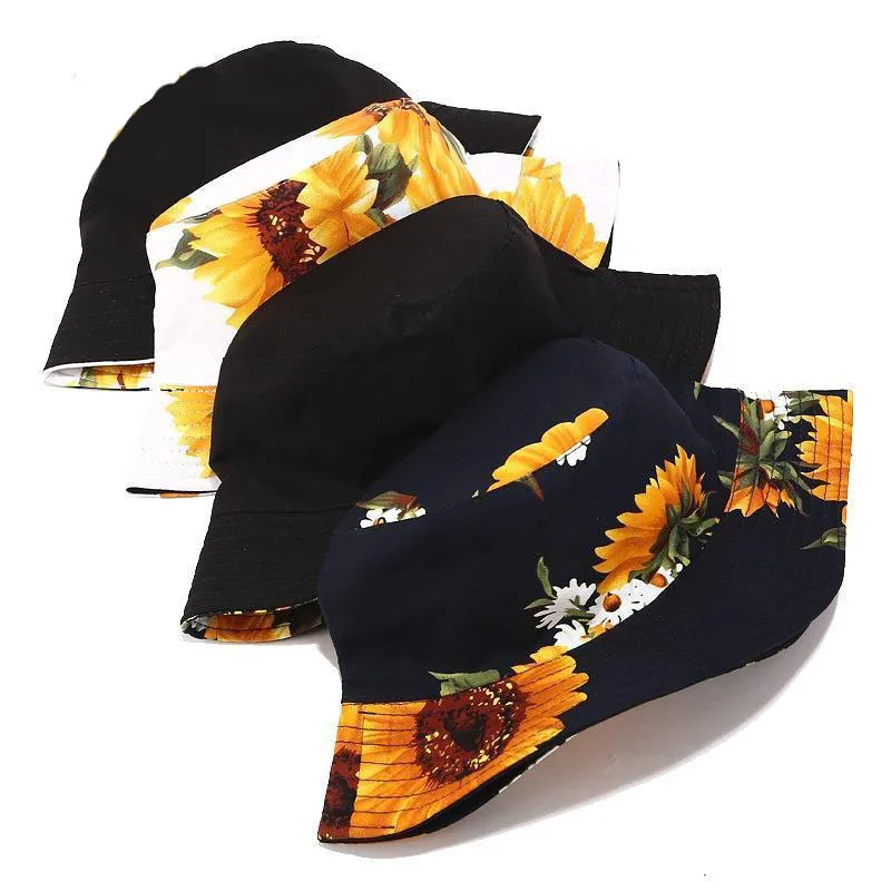 Panama Emmer Hat Mannen Vrouwen Zomer Cap Zonnebloem Print Hip Hop Gorros Double-Side Fisherman voor Outdoor RH Wide Breide Hoeden