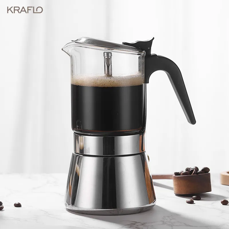 Wholesale Custom Glass Top Moka Pot Powder Espresso Maker 160 240