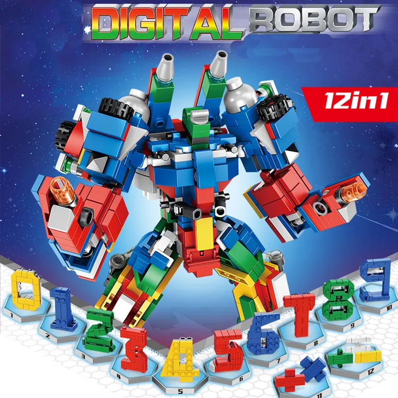 12 で 1 カラフルなデジタルロボットキットモデルビルディングブロックレンガアクションフィギュアのおもちゃ男の子