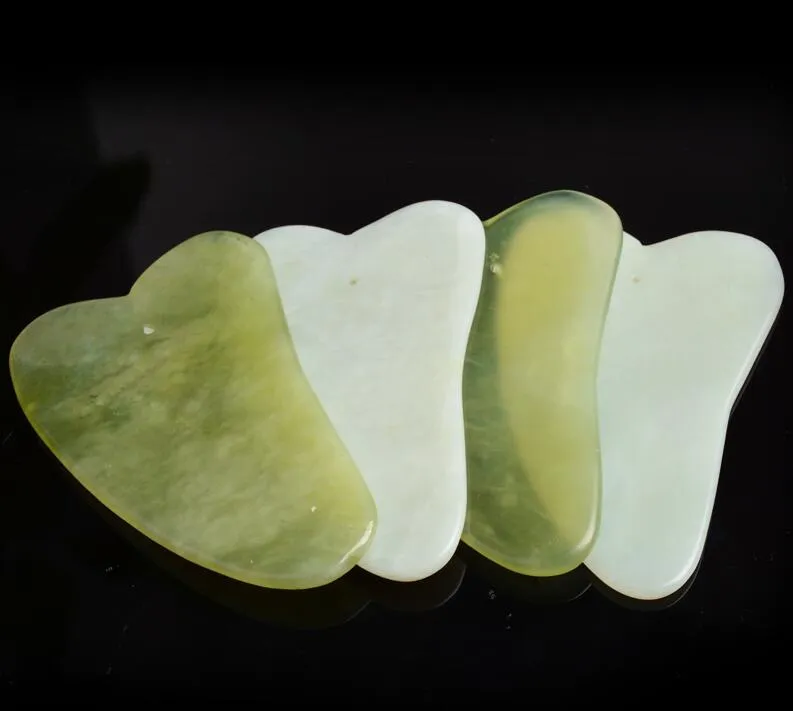 لوحة Gua Sha الطبيعية من حجر اليشم الأخضر علاج الوخز بالإبر أداة تدليك الجسم والوجه أدوات العناية بالصحة والجمال