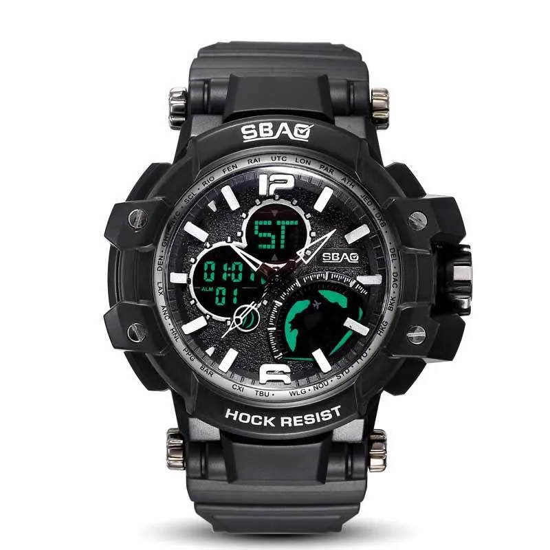 Armbanduhren Lässige Sportuhr Mode Silikon doppelt digitale wasserdichte und stoßfeste Uhren elektronischen Verkauf
