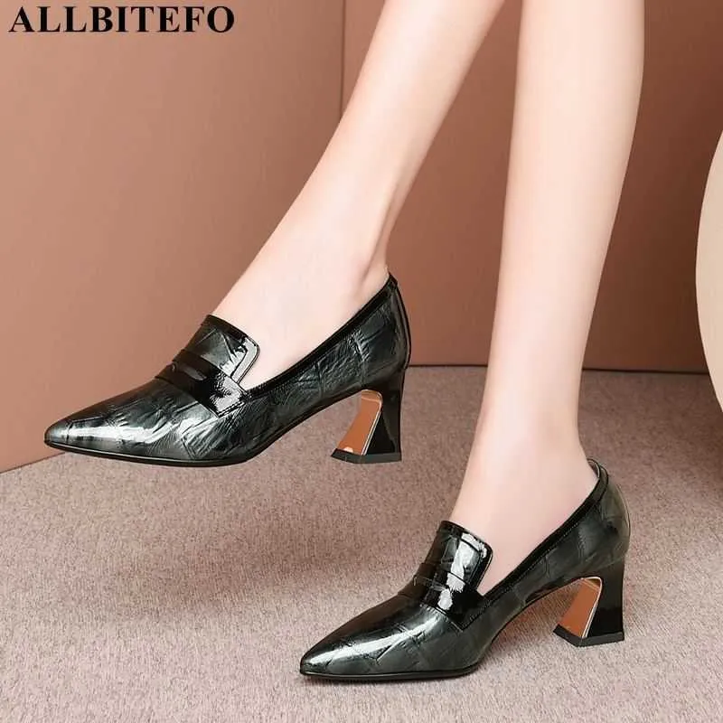 ALLBITEFO Marque Talons Hauts Parti Femmes Chaussures En Cuir Véritable Femmes Chaussures À Talons Hauts Talon Épais Femmes Talons Taille: 33-42 210611