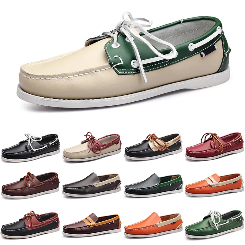 Män Casual Shoes Loafers Leather Sneakers Bottom Low Cut Classic Triple Beige Green Dress Shoe Mens Trainer
