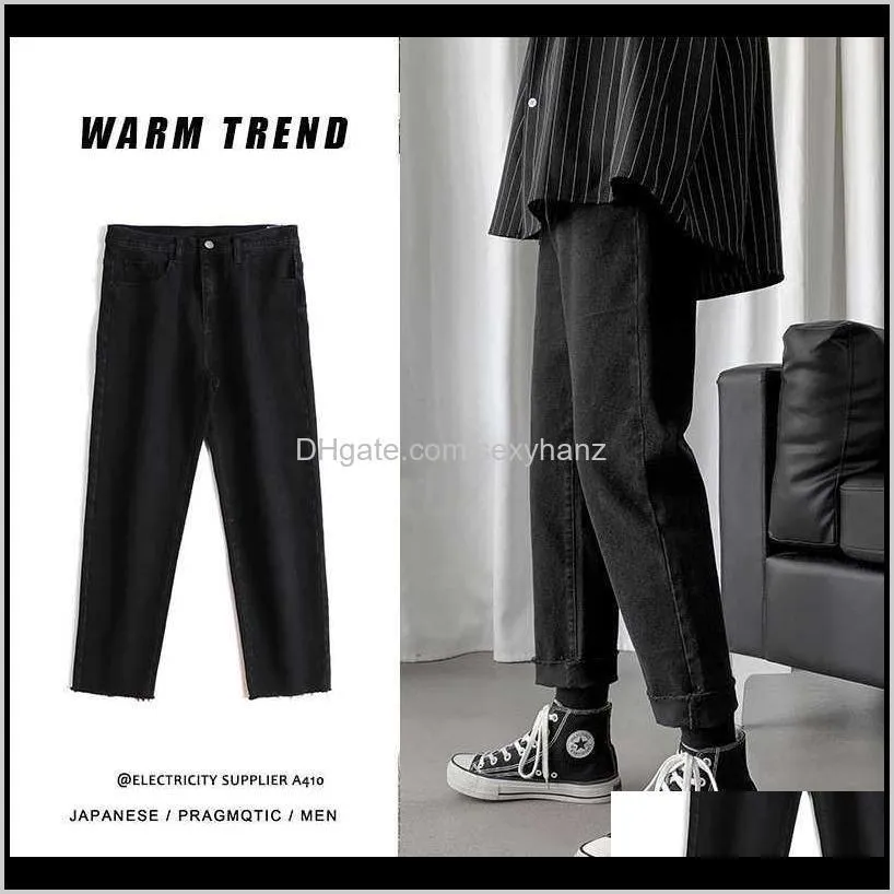 2021 men`s straight jeans spring festival korean fashion loose pants casual cotton black men`s denim trousers1