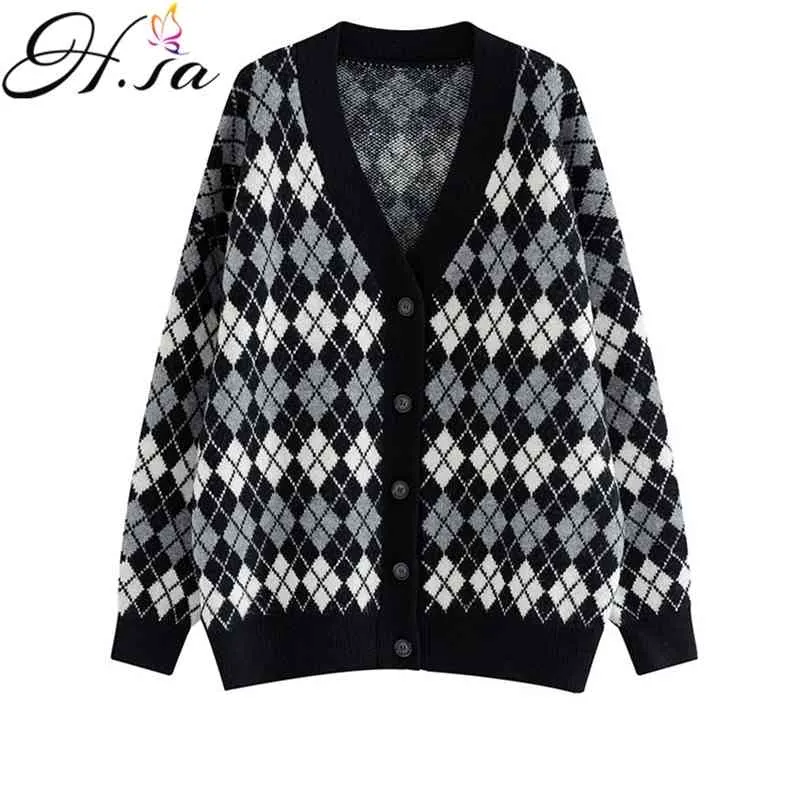 Oversized V Neck Argyle Sandro Houndstooth Cardigan With Patchwork Knit For  Women Warm And Cozy Sweater Jacket 210430 From Luo04, $21.6