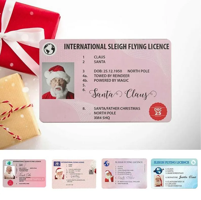 Santa Claus Flight Cards Sleigh Riding Licence Tree Ornament Christmas Decoration Old Man Driver License Entertainment Props gift