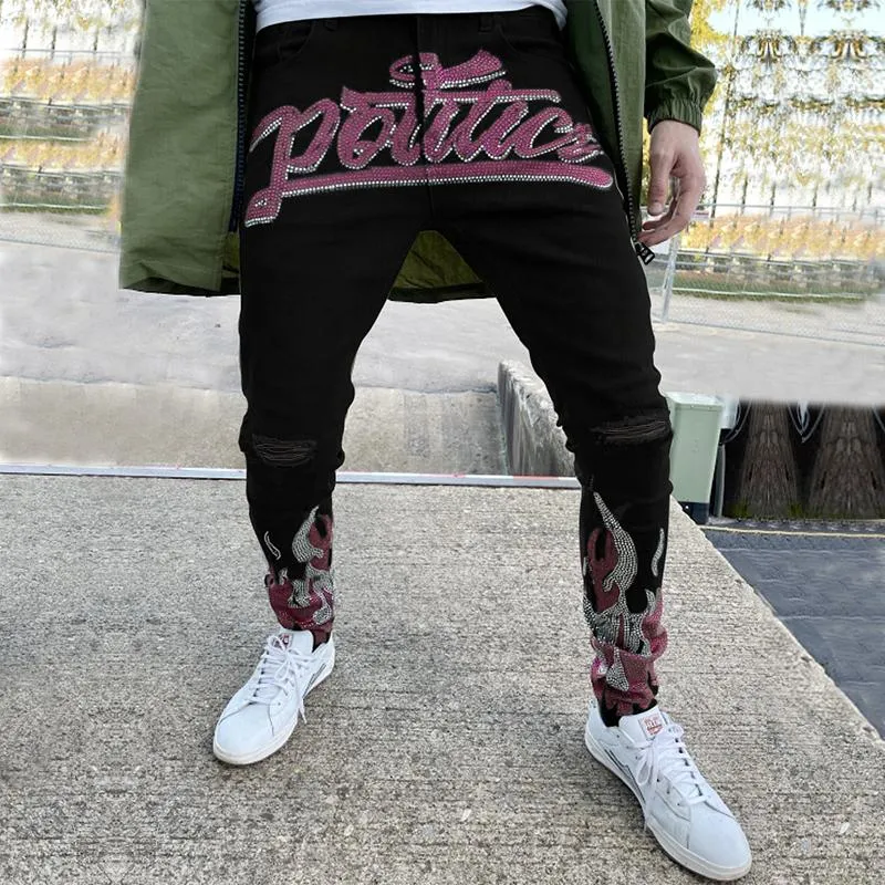 DHgate.com:Black High-Quality Drilling Skinny Jeans