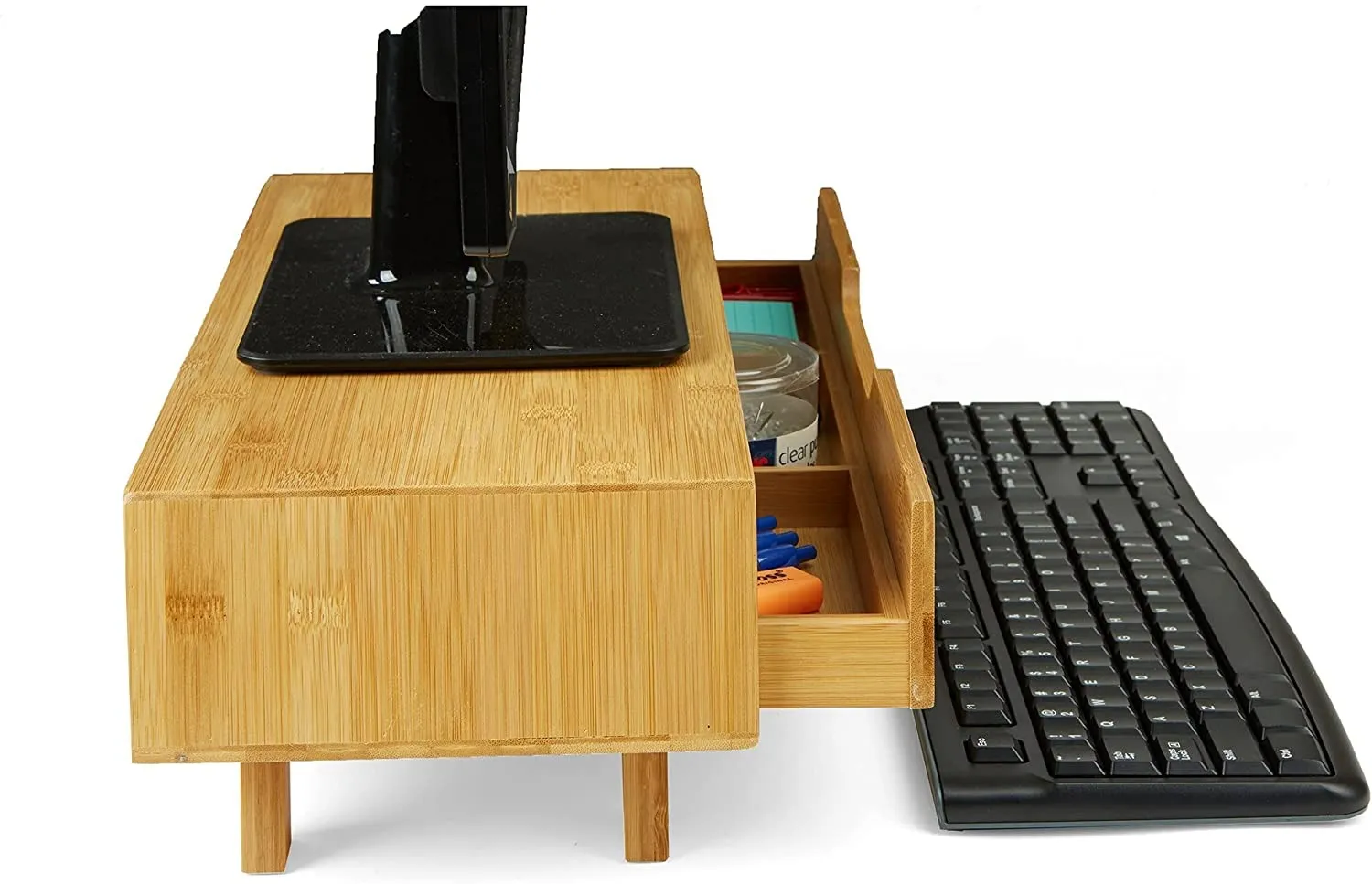 Support D’écran En Bois Et Métal – Surélévateur Pour Ordinateur Portable Ou écran, Rangement Intégré, Design Vintage, Plateau Stable