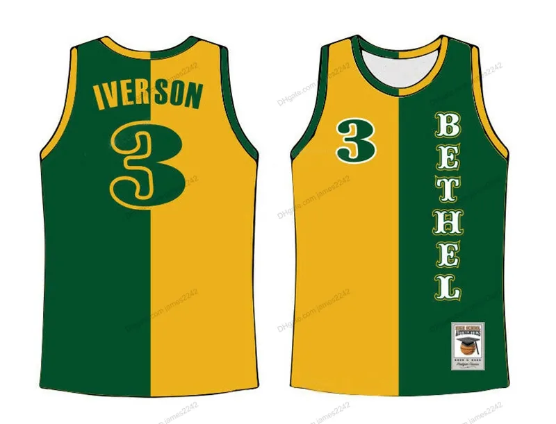 Benutzerdefinierte Retro Allen Iverson #3 Bethel High School Basketball Trikot Split Edition genähte Größe S-4XL JEDE NAME UND NUMMER TOP GRASTY JERSEYS