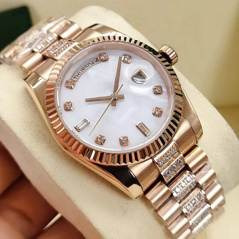海外直送品 スタイリッシュなファッション女性の36mmダイヤモンドウォッチ日付ステンレス鋼の折りたたみバックルレディース自動機械的スポーツ防水時計腕時計事業を 216 最新予約アイテム Www Escolaedim Com Br