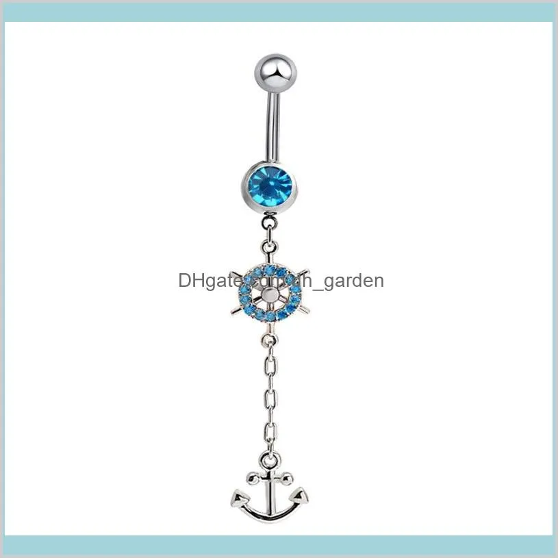 sexy anchor wasit belly dance crystal body jewelry stainless steel rhinestone navel & bell button piercing dangle rings for women