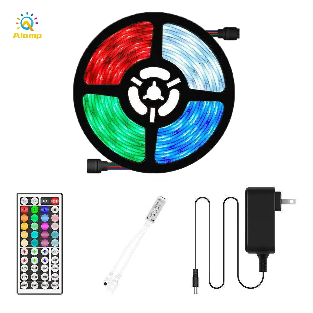 Juego de tiras LED 16.4ft 5050SMD 300LEDs IP20 IP65 RGB tiras de luz cinta Flexible cinta luces Kit con adaptador de controlador IR