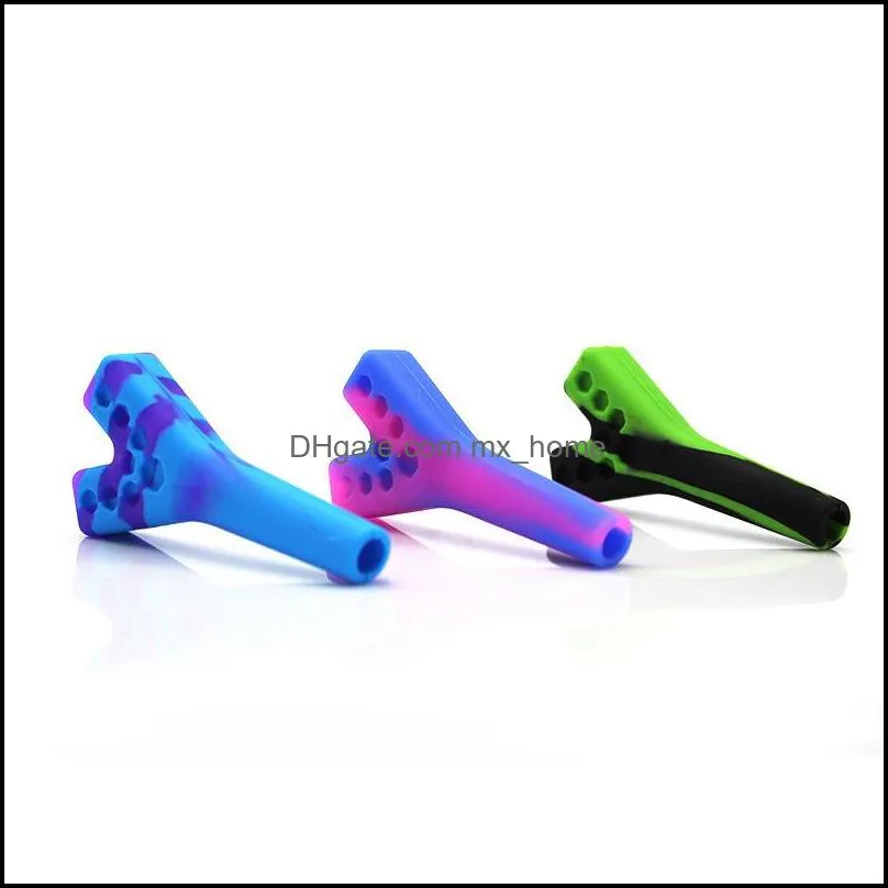 Portable Creative Silicone Pipe Environmental Protection Tasteless Two-hole Silicone Metal Pipe 3 Colors Popular America Suitable