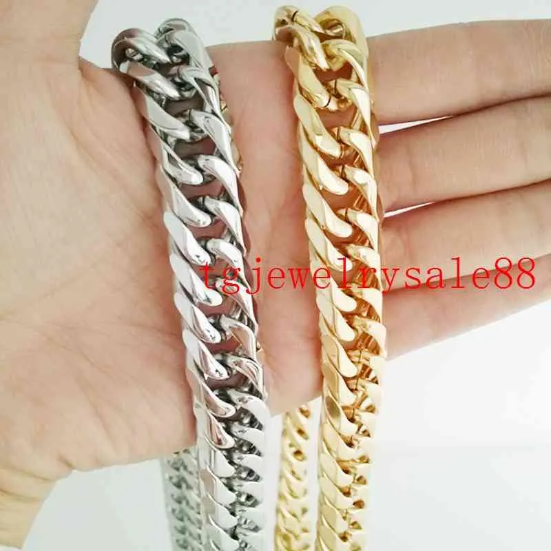 Fashion Silver Color Gold Color 13/16mm Curb Cuban Chain Necklace Or Bracelet 316L StainlSteel Biker Men's Jewelry 8-40 X0509