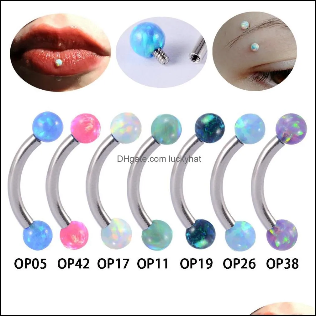 Sieraden3 stks Gebogen Wenkbrauw Neus Lip Oorbellen Opaal Tragus Bar Chirurgisch Staal Septum Daith Helix Rook Tipple Piercings Body Jewelry Drop Deliv