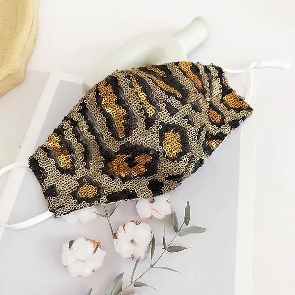 Fashion Sequined Leopard Mask Female Dust-proof Cover Mouth Mask Hanging Ear Type Adult Casual Adjustable Mask HH9-3175