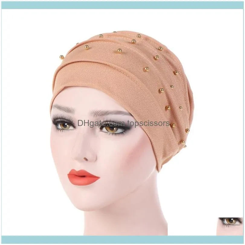 Muslim Women Turban Scarf Pearl Hat Cancer Chemo Beanies Cap Islamic Wrap Headscarf Musulman Femme Hijab Hair Accessories1