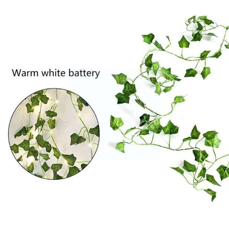 Dekoracyjne kwiaty Wieńce Sztuczne rośliny LED String Light Vine DIY Home Leaf Wiszące Wedding Decor Green Garden Lights La N8G0