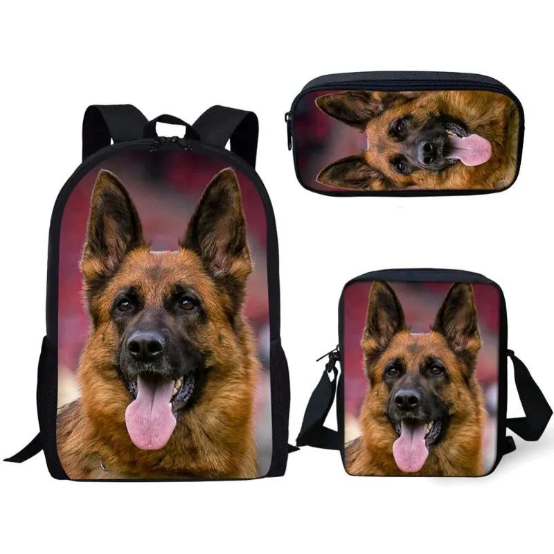 School Bags For Teenage Boys Girls Cute German Shepherd Dog 3D Print 3 Pcs/Set Kids Backpack Travel Shoulder Bag Mochila Escolar