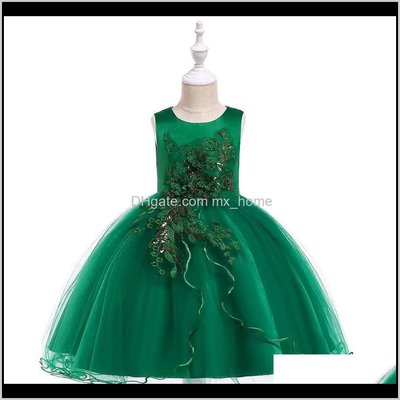 girls solid princess dresses 9 colors solid bow sleeveless mesh lace flower sequin dresses kids clothes girls party peform dress 04