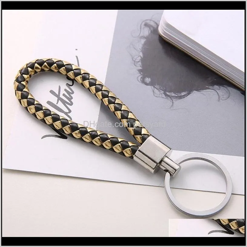 cr jewelry mix color pu leather woven keychain rope rings fit diy circle pendant key chains holder car keyrings jewelry accessories 728