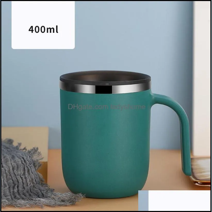 Double Wall Stainless Steel Mugs with Handles Vacuum Insulated Coffee Cups Side Lacquer Creative Tumbler Simple Home Water Cup 400ml