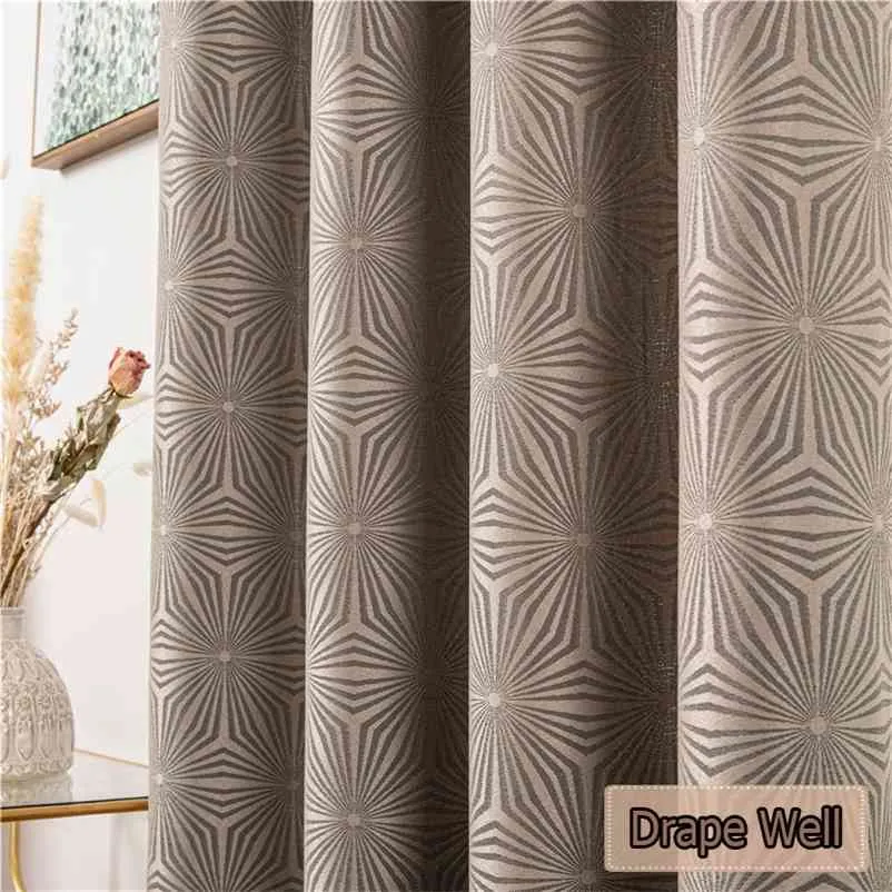 300x280 Luxury Geometric Pattern Curtains for Bedroom Living Room Elegant Window Treatments Jacquard Brown Blackout Curtain Grey 210913