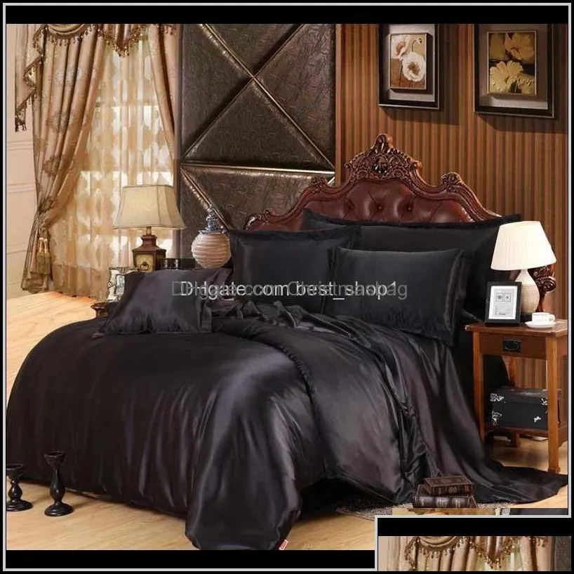 Sets Supplies Textiles Garden Drop Delivery 2021 Satin Silk Bedding Home Textile King Size Set Bed Clothes Duvet Cover Flat Sheet