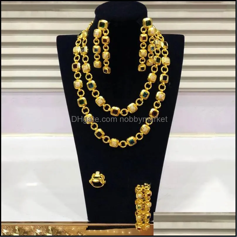 Earrings & Necklace GODKI HIPHOP PUNK 4PCS ICED OUT  Link Chain Jewelry Set For Women Wedding Party Cubic Zircon Dubai Bridal