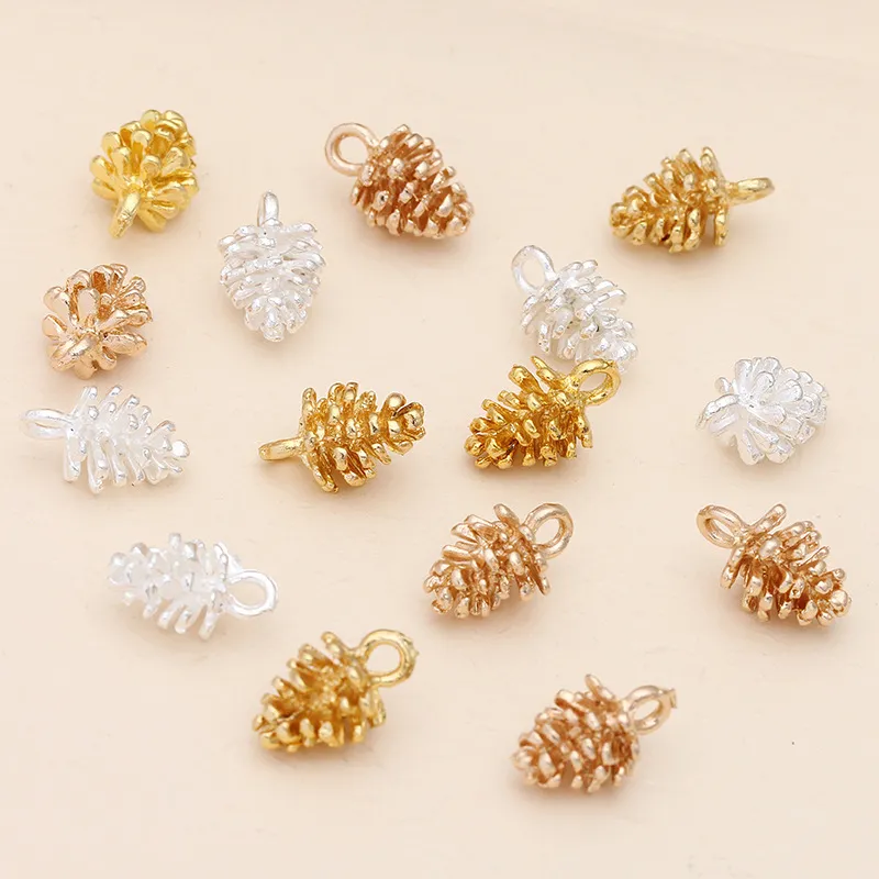 50pcs/Lot 14K Gold Plated Pendant Charms Pine Cone Earring Findings for DIY Bracelet Necklace Earrings Jewellery Making Accessories