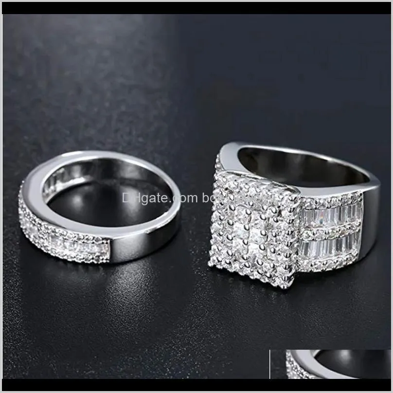 choucong brand new vintage fashion jewelry 925 sterling silver princess cut full white topaz cz diamond women wedding couple ring for