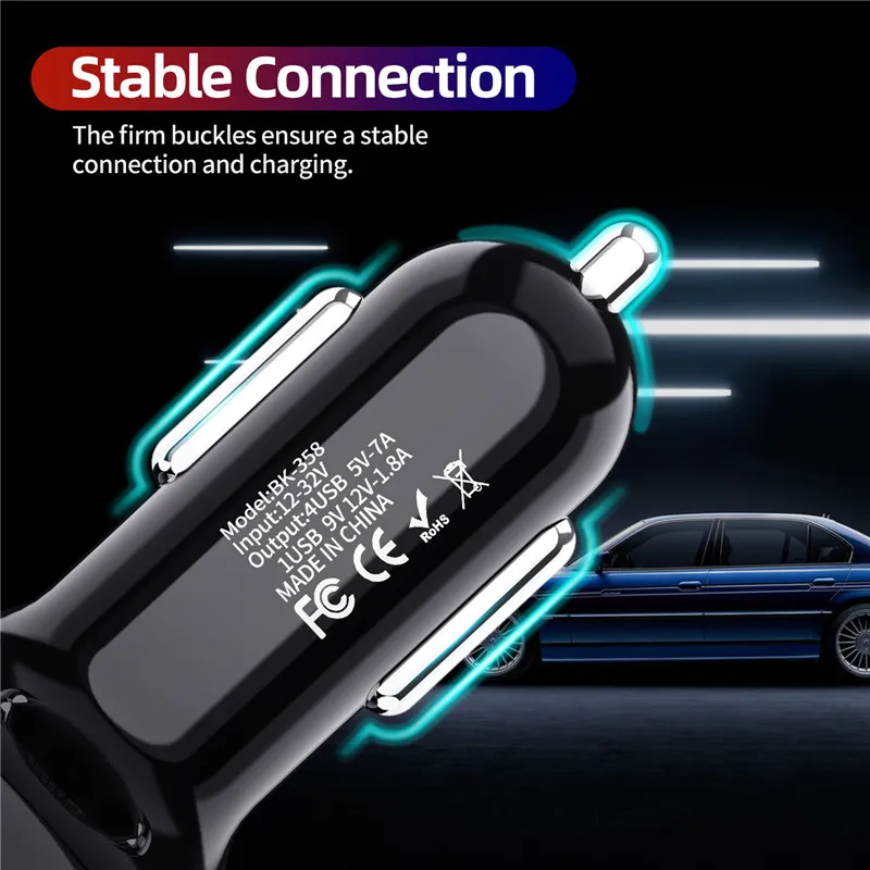 4 Ports Multi USB Auto Ladegerät 48W Schnell 7A Mini Schnelle Lade QC3 0 Für iPhone 12 Xiaomi Huawei handy Adapter Android Devic320G