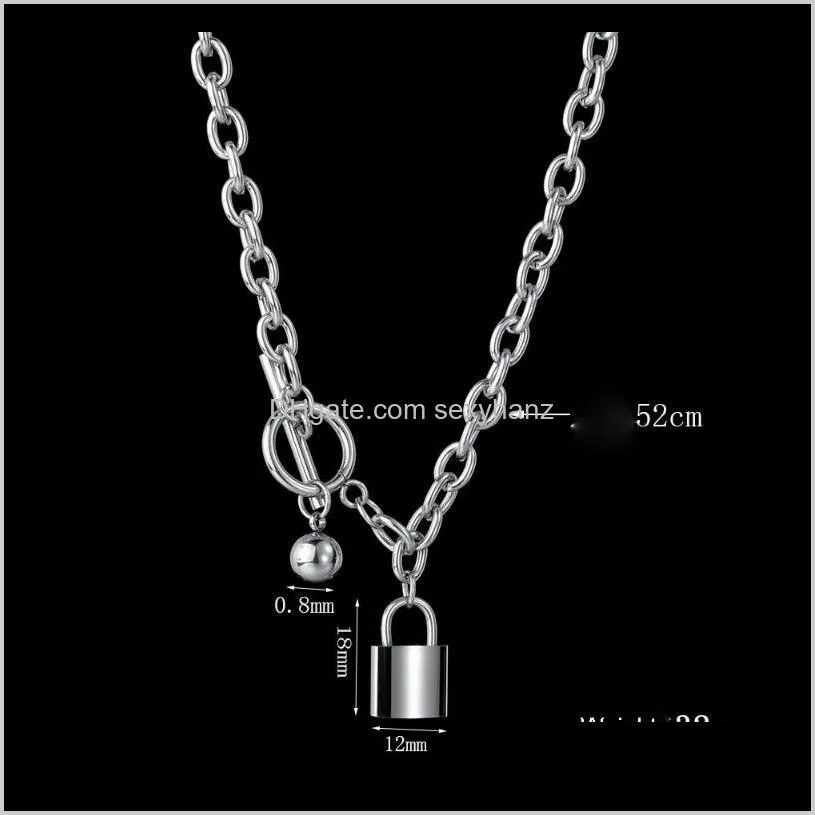 hip-hop men`s necklaces lock pendant toggle clasps stainless steel necklace for him male punk jewelry