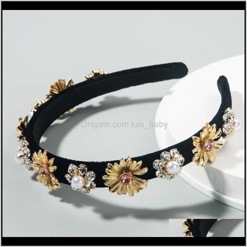 2020 hair accessories inlaid with rhinestone pearl baroque style flower hair band female creative wreath head band