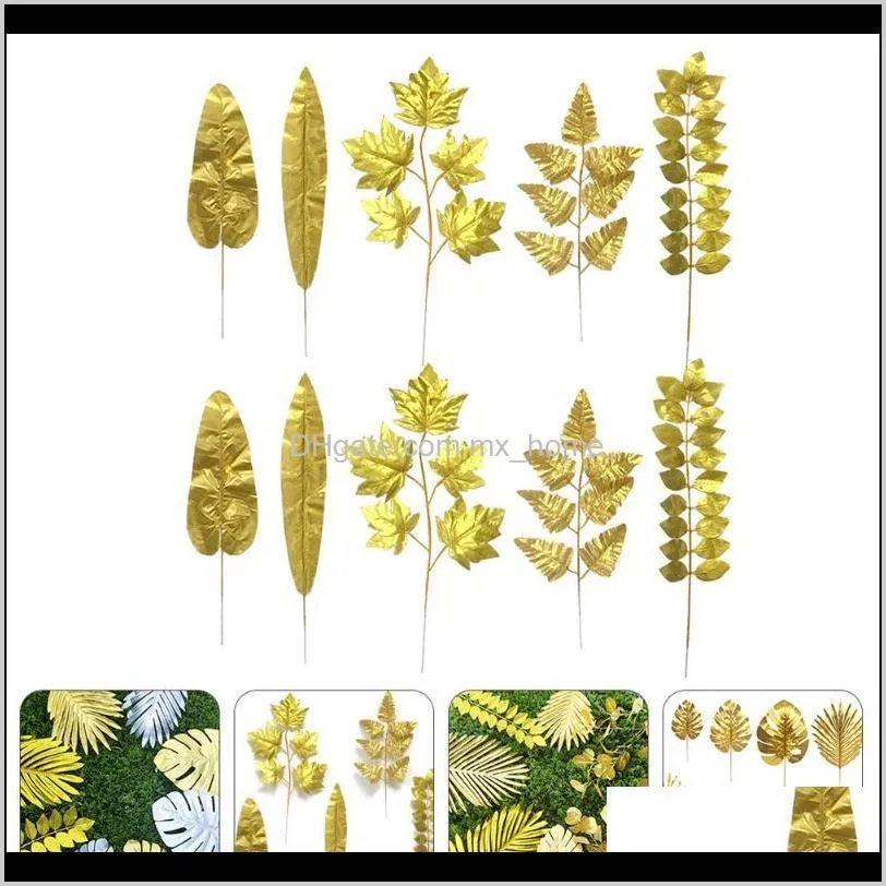 set 30pcs exquisite artificial leaves po props wall decors (golden) decorative flowers & wreaths
